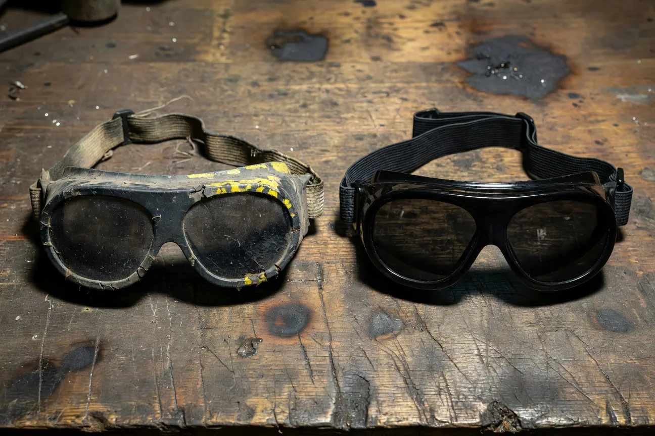 Comparison of older and newer welding goggles designs