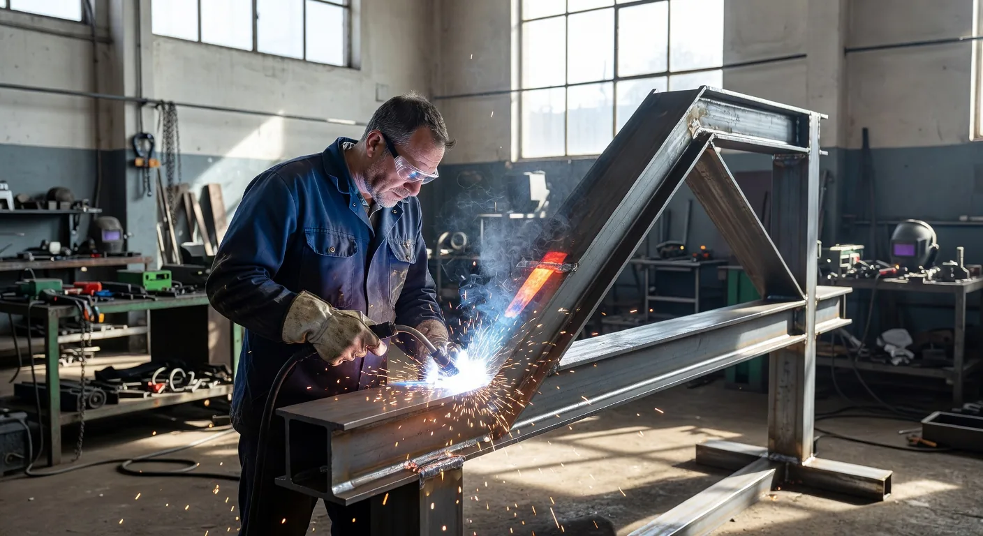Welder wearing professional safety goggles at work